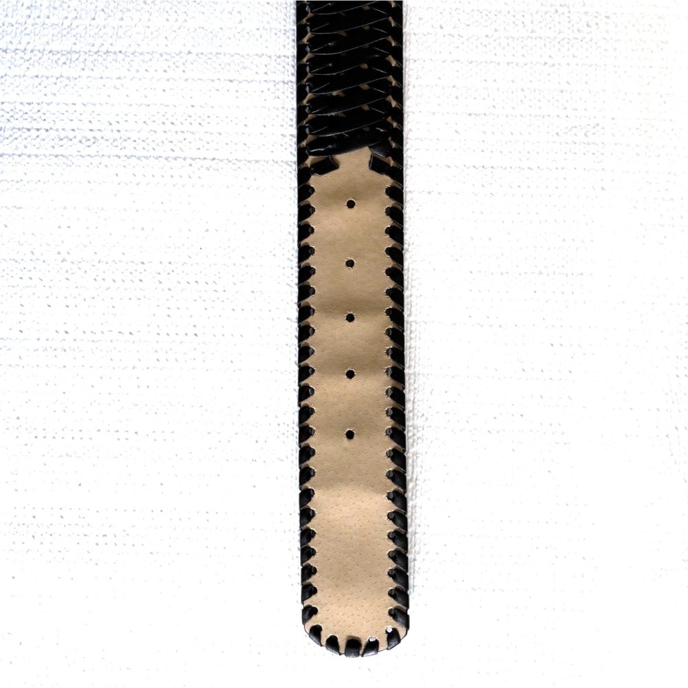 Black Woven Faux Leather Belt Sz L Gold Oval Buckle Boho Western Festival Rodeo‎ - Picture 7 of 7